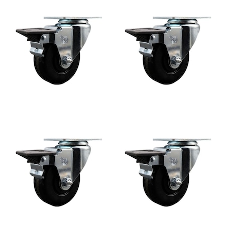 Service Caster 3.5'' Phenolic Wheel Swivel Top Plate Caster Set Posi Brake, 4PK SCC-20S3514-PHR-PLB-4